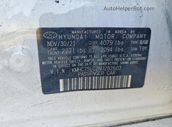 KMHC75LC2NU282603 2022 HYUNDAI IONIQ White ძრავის განყოფილების ხედი