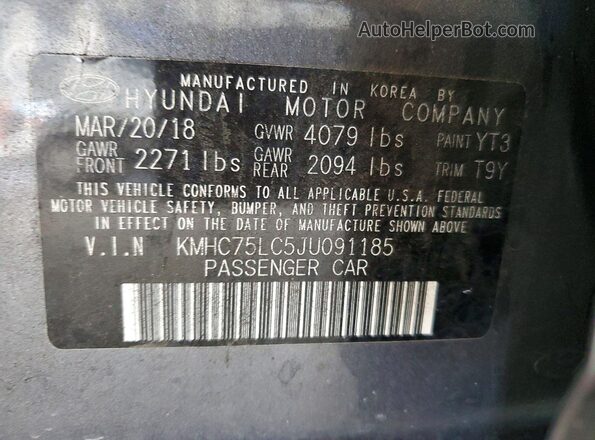 KMHC75LC5JU091185 2018 HYUNDAI IONIQ Угольный Вид наклейки с VIN-кодом