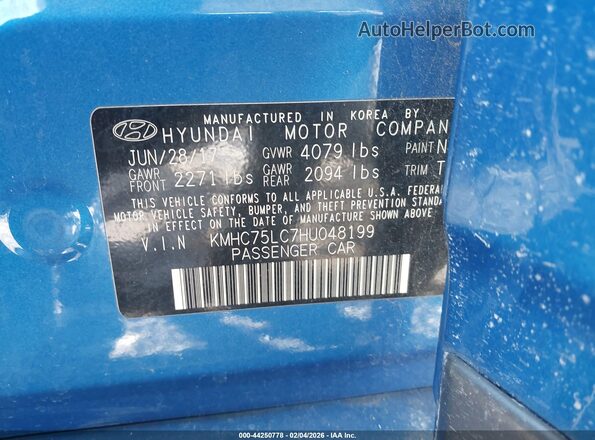 KMHC75LC7HU048199 2017 HYUNDAI IONIQ HYBRID Blue Vista del compartimento del motor