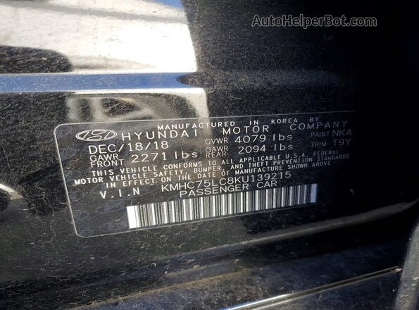 KMHC75LC8KU139215 2019 HYUNDAI IONIQ Черный Вид подкапотного пространства