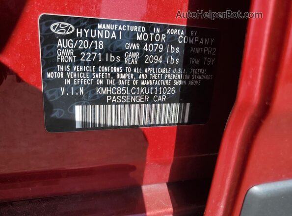 KMHC85LC1KU111026 2019 HYUNDAI IONIQ Красный Вид подкапотного пространства