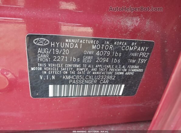 KMHC85LCXLU232882 2020 HYUNDAI IONIQ HYBRID Красный Вид подкапотного пространства