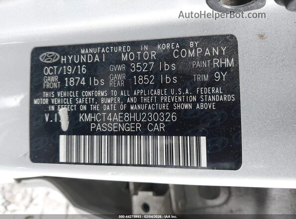 KMHCT4AE8HU230326 2017 HYUNDAI ACCENT Серый Вид подкапотного пространства