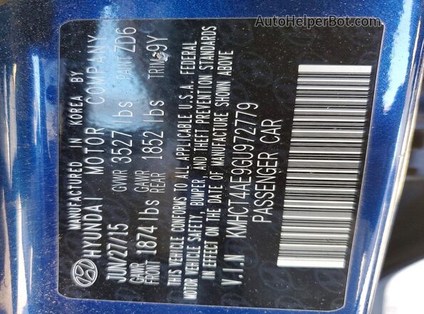 KMHCT4AE9GU972779 2016 HYUNDAI ACCENT Blue Widok komory silnika