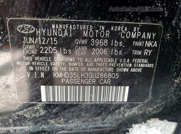 KMHD35LH3GU286805 2016 HYUNDAI ELANTRA Black Widok komory silnika
