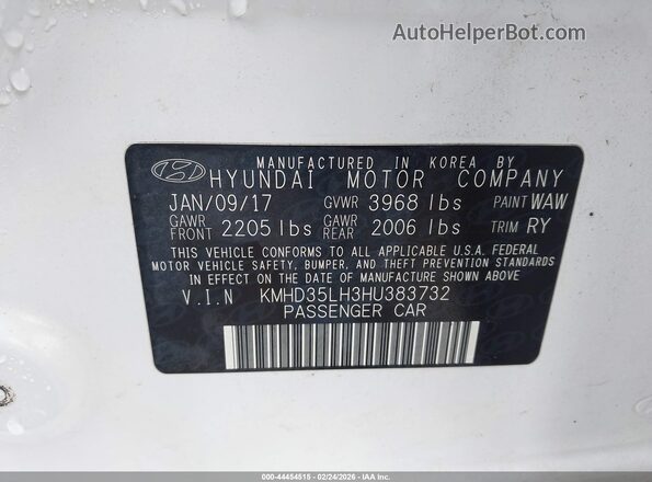 KMHD35LH3HU383732 2017 HYUNDAI ELANTRA GT Белый Вид подкапотного пространства