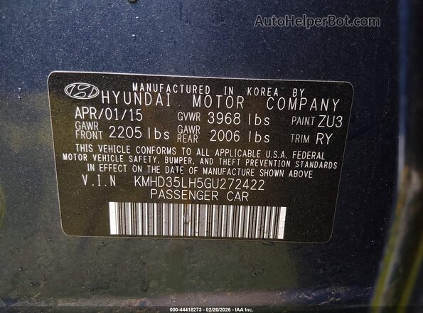 KMHD35LH5GU272422 2016 HYUNDAI ELANTRA GT Синий Вид подкапотного пространства