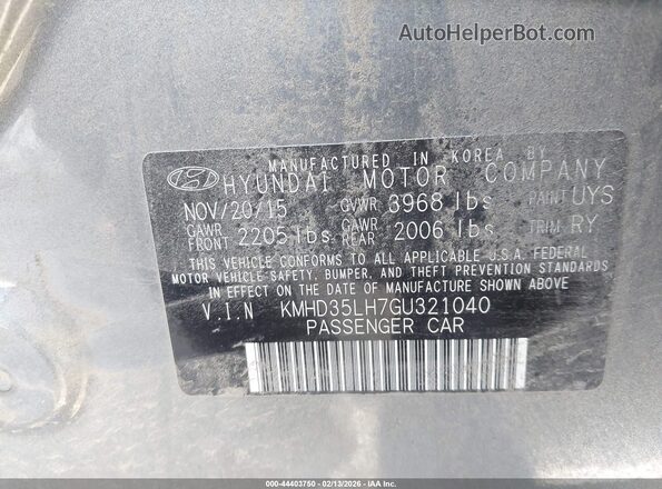 KMHD35LH7GU321040 2016 HYUNDAI ELANTRA GT Серый Вид подкапотного пространства