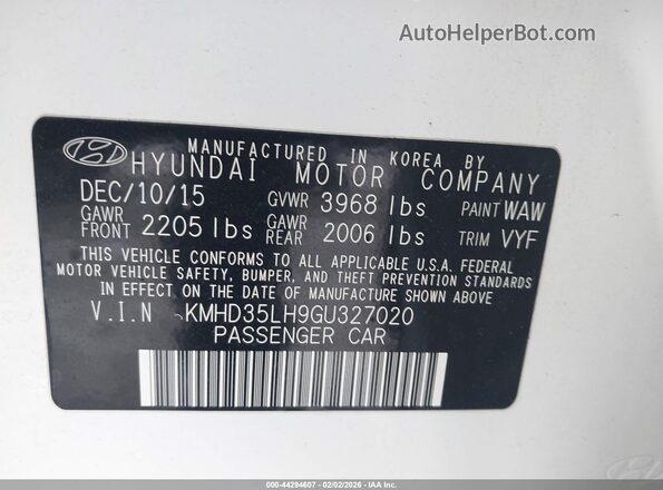 KMHD35LH9GU327020 2016 HYUNDAI ELANTRA GT White Widok komory silnika