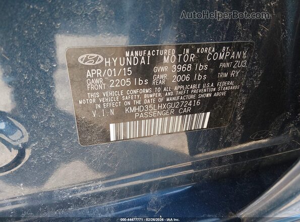 KMHD35LHXGU272416 2016 HYUNDAI ELANTRA GT Синий Вид подкапотного пространства