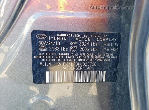 KMHD84LF3KU823708 2019 HYUNDAI ELANTRA Серый Вид подкапотного пространства