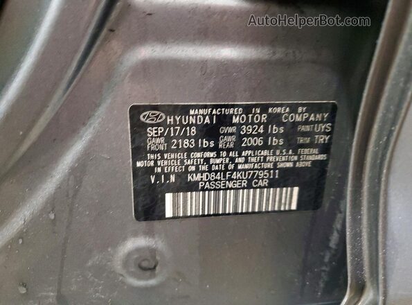 KMHD84LF4KU779511 2019 HYUNDAI ELANTRA Серый Вид подкапотного пространства