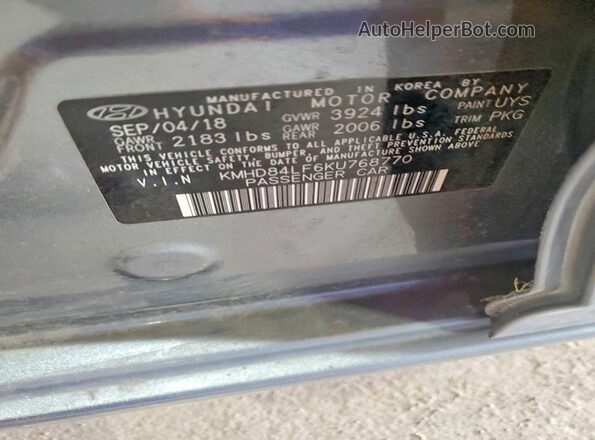 KMHD84LF6KU768770 2019 HYUNDAI ELANTRA Gray ძრავის განყოფილების ხედი