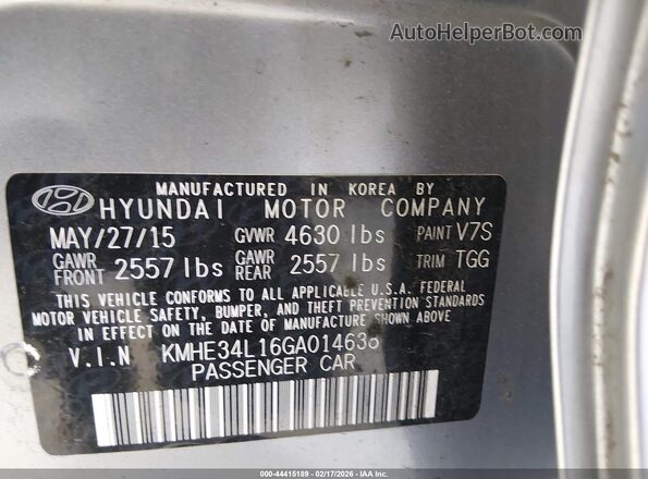 KMHE34L16GA014638 2016 HYUNDAI SONATA HYBRID Серебряный Вид подкапотного пространства