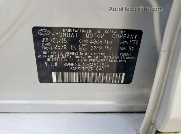 KMHFG4JG7GA513514 2016 HYUNDAI AZERA Silver Widok komory silnika