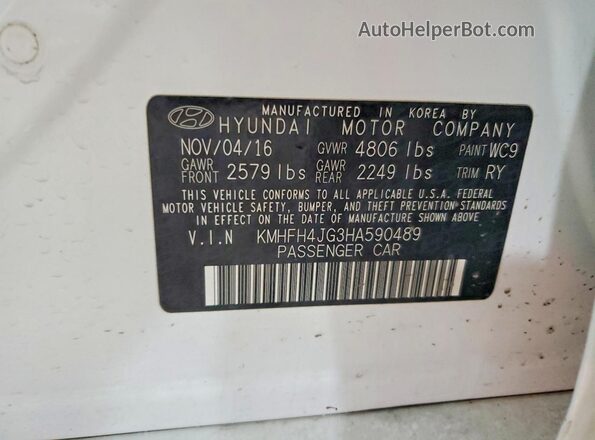 KMHFH4JG3HA590489 2017 HYUNDAI AZERA White Widok komory silnika