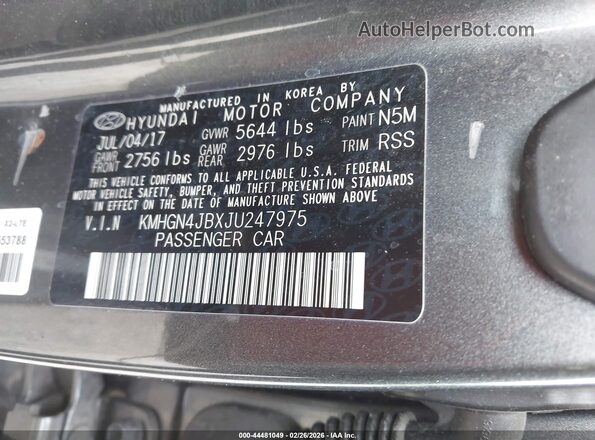 KMHGN4JBXJU247975 2018 GENESIS G80 Серый Вид подкапотного пространства