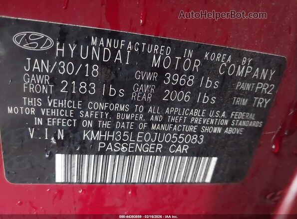 KMHH35LE0JU055083 2018 HYUNDAI ELANTRA GT Красный Вид подкапотного пространства