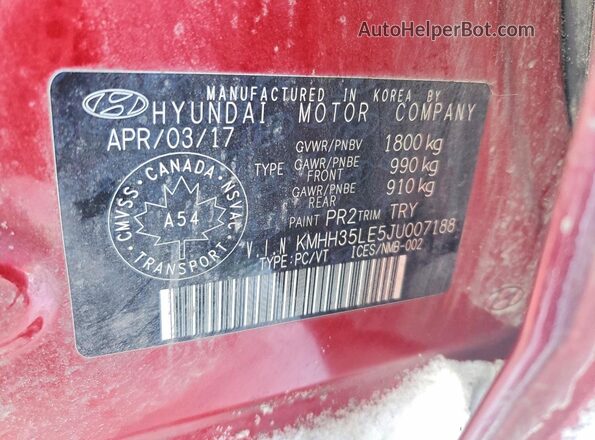 KMHH35LE5JU007188 2018 HYUNDAI ELANTRA Красный Вид наклейки с VIN-кодом