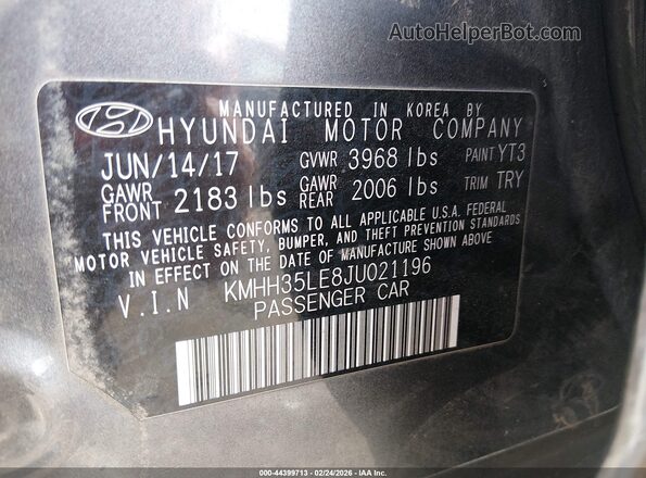 KMHH35LE8JU021196 2018 HYUNDAI ELANTRA GT Gray Widok komory silnika