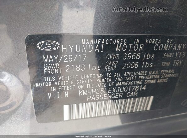 KMHH35LEXJU017814 2018 HYUNDAI ELANTRA GT Gray Vista del compartimento del motor