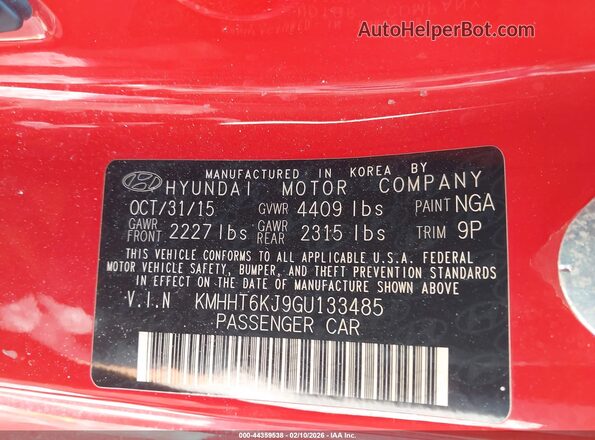KMHHT6KJ9GU133485 2016 HYUNDAI GENESIS Red Вид підкапотного простору
