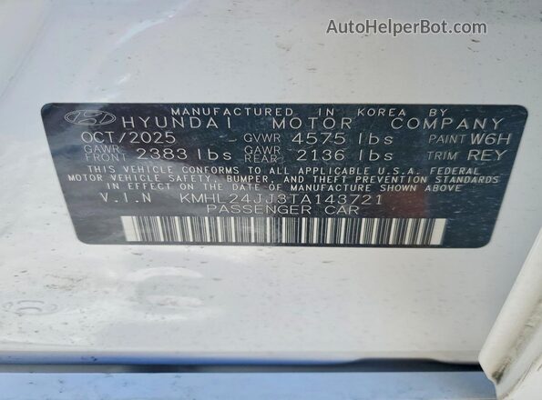 KMHL24JJ3TA143721 2026 HYUNDAI SONATA White Vista de la etiqueta del VIN