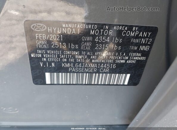 KMHL64JAXMA144516 2021 HYUNDAI SONATA Gray ძრავის განყოფილების ხედი