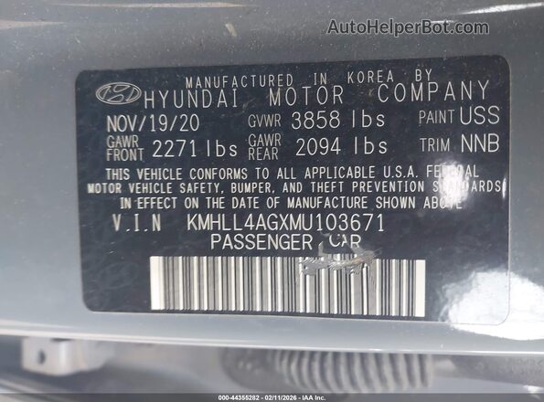 KMHLL4AGXMU103671 2021 HYUNDAI ELANTRA Gray Widok komory silnika