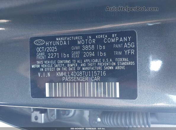 KMHLL4DG8TU115716 2026 HYUNDAI ELANTRA Серый Вид подкапотного пространства