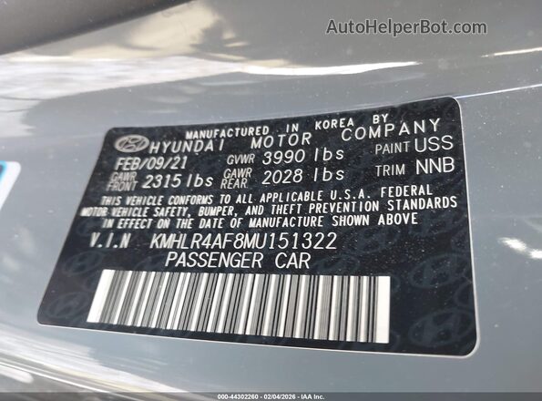 KMHLR4AF8MU151322 2021 HYUNDAI ELANTRA Серый Вид подкапотного пространства
