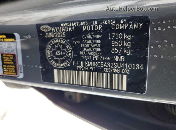 KMHRC8A32SU410134 2025 HYUNDAI VENUE Gray Вид наклейки з VIN-кодом