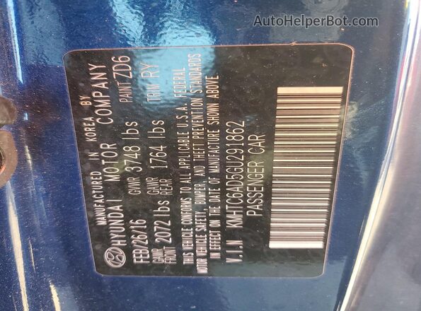 KMHTC6AD5GU291862 2016 HYUNDAI VELOSTER Blue ძრავის განყოფილების ხედი