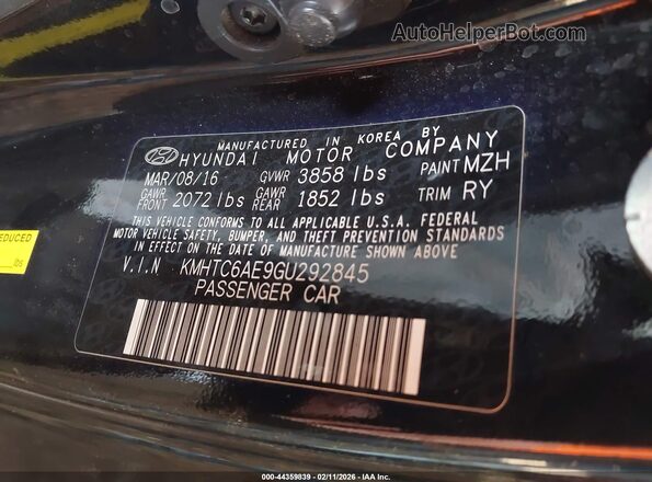 KMHTC6AE9GU292845 2016 HYUNDAI VELOSTER Черный Вид подкапотного пространства