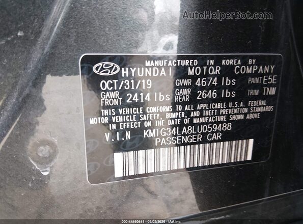 KMTG34LA8LU059488 2020 GENESIS G70 Gray Vista del compartimento del motor
