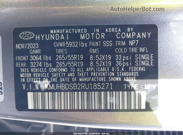 KMUHBDSB2RU185271 2024 GENESIS GV80 Gray Вид підкапотного простору