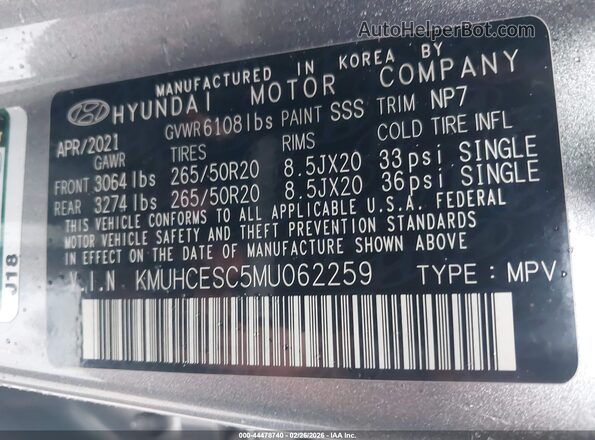 KMUHCESC5MU062259 2021 GENESIS GV80 Gray Vista del compartimento del motor