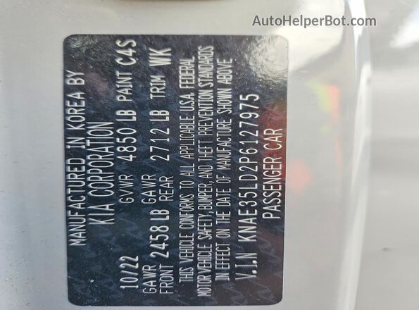 KNAE35LD2P6127975 2023 KIA STINGER Серый Вид наклейки с VIN-кодом