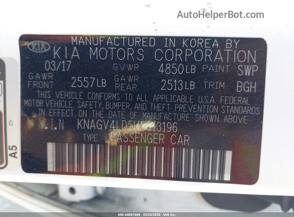 KNAGV4LD5H5013196 2017 KIA OPTIMA PLUG-IN HYBRID White Vista del compartimento del motor