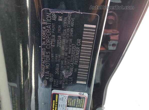 KNALC4J11J5101357 2018 KIA CADENZA Черный Вид наклейки с VIN-кодом
