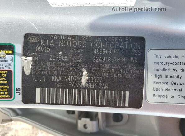 KNALN4D71G5213577 2016 KIA CADENZA Серебряный Вид наклейки с VIN-кодом
