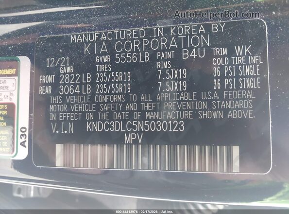 KNDC3DLC5N5030123 2022 KIA EV6 Черный Вид подкапотного пространства