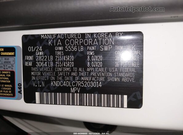 KNDC4DLC7R5203014 2024 KIA EV6 Белый Вид наклейки с VIN-кодом