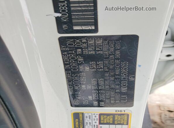 KNDCB3LC1H5085055 2017 KIA NIRO Белый Вид наклейки с VIN-кодом