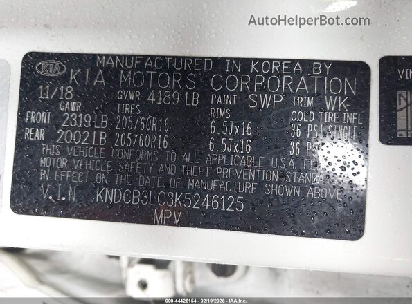 KNDCB3LC3K5246125 2019 KIA NIRO Белый Вид подкапотного пространства