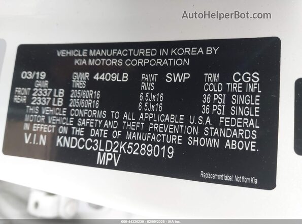 KNDCC3LD2K5289019 2019 KIA NIRO PLUG-IN HYBRID Белый Вид подкапотного пространства