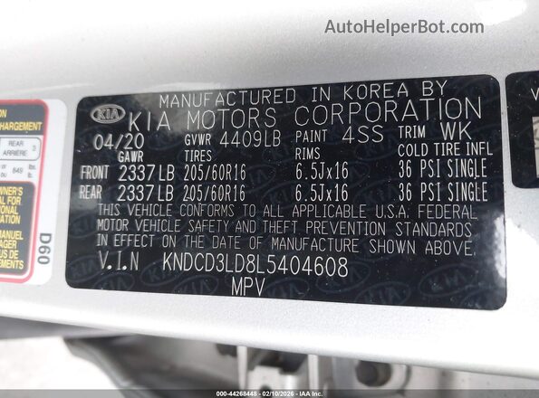 KNDCD3LD8L5404608 2020 KIA NIRO PLUG-IN HYBRID Silver Вид підкапотного простору