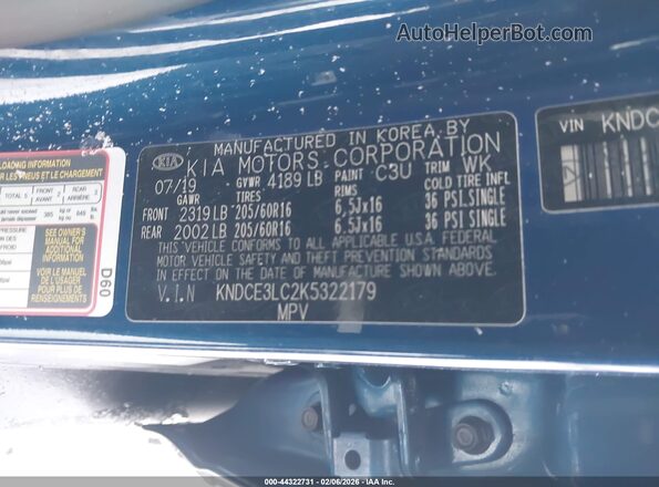KNDCE3LC2K5322179 2019 KIA NIRO Синий Вид подкапотного пространства
