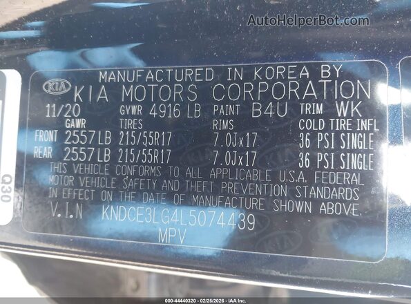 KNDCE3LG4L5074439 2020 KIA NIRO EV Dark Blue Вид подкапотного пространства