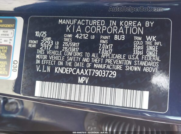 KNDEPCAAXT7903729 2026 KIA SELTOS Dark Blue Вид подкапотного пространства
